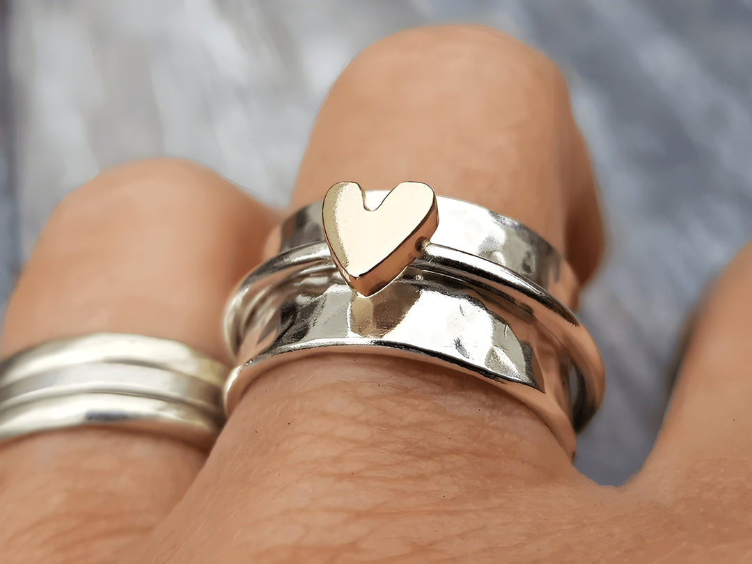 Harper  | Golden Heart Silver Ring