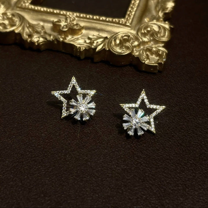 Rotating Star Flower Zircon Earrings