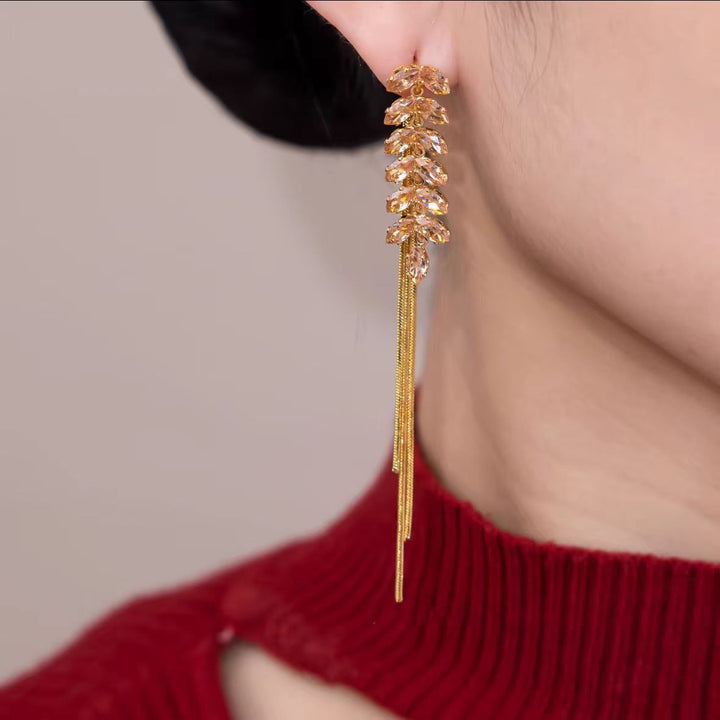 14K Gold-Plated Exquisite Long Wheat Tassel Earrings