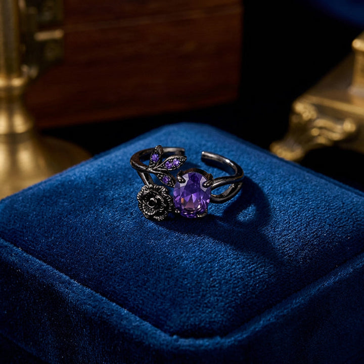 Midnight Amethyst Bloom Ring