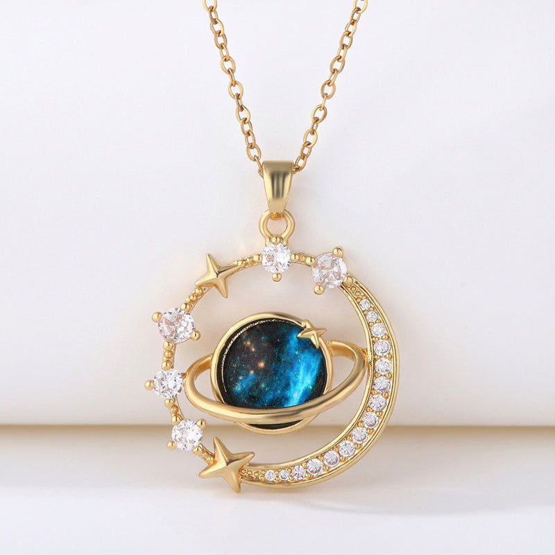 Celestial Orbit Moon Pendant Necklace