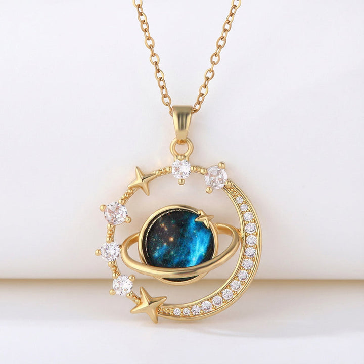 Celestial Orbit Moon Pendant Necklace