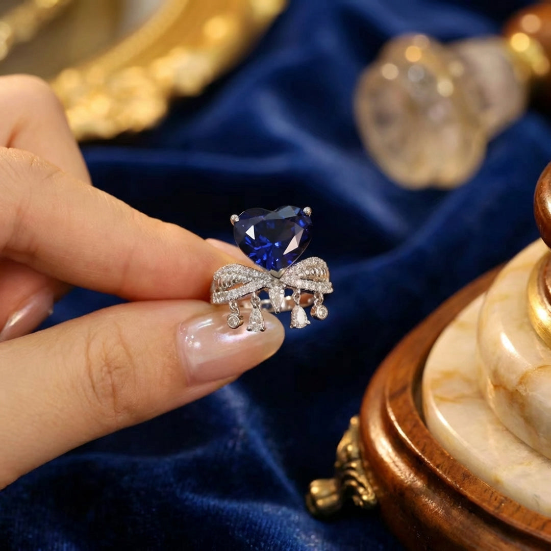 Royal Sapphire Heart Crown Ring