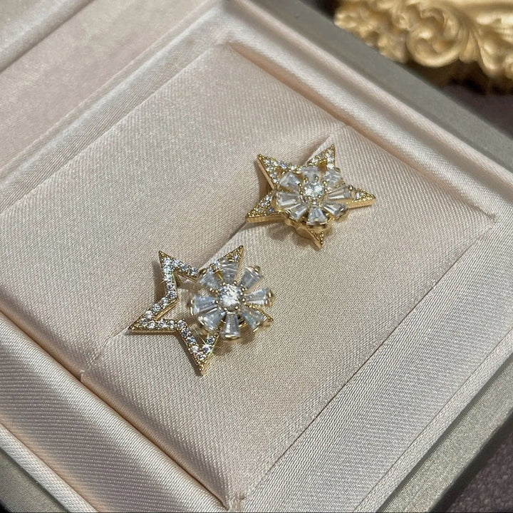 Rotating Star Flower Zircon Earrings