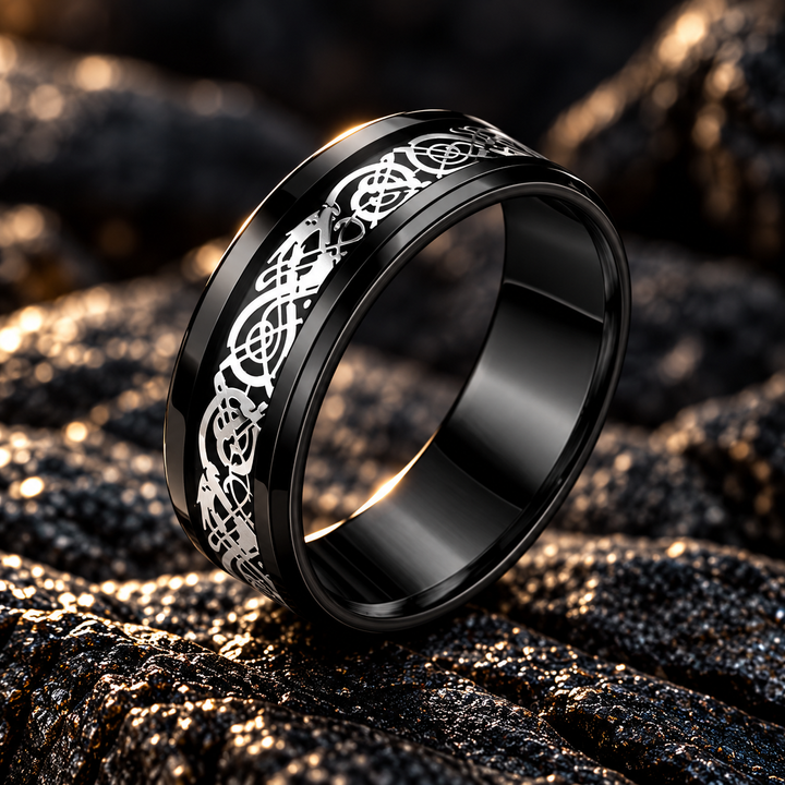 Obsidian Silver Celtic Ring