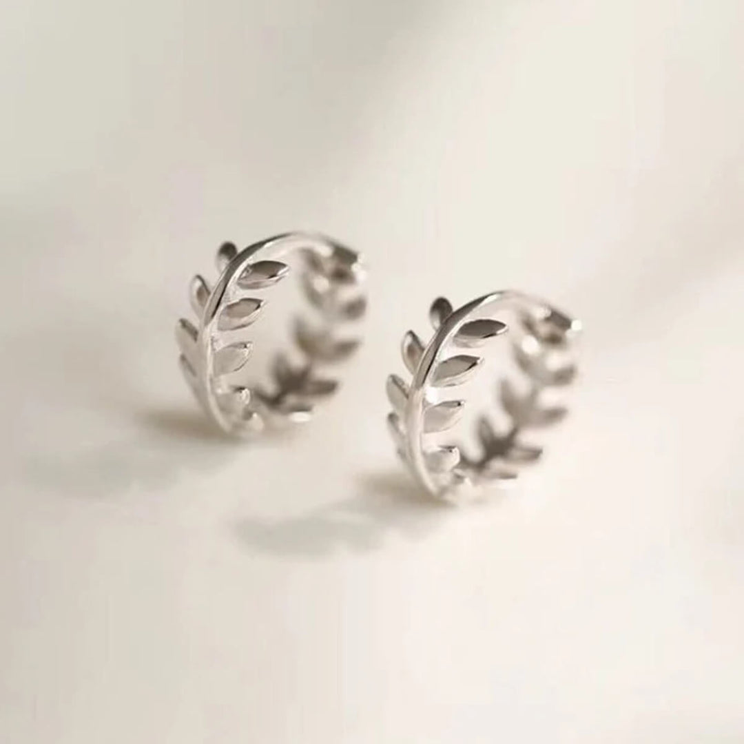 TINY OLIVE LEAVES HOOP EARRINGS (PAIR)
