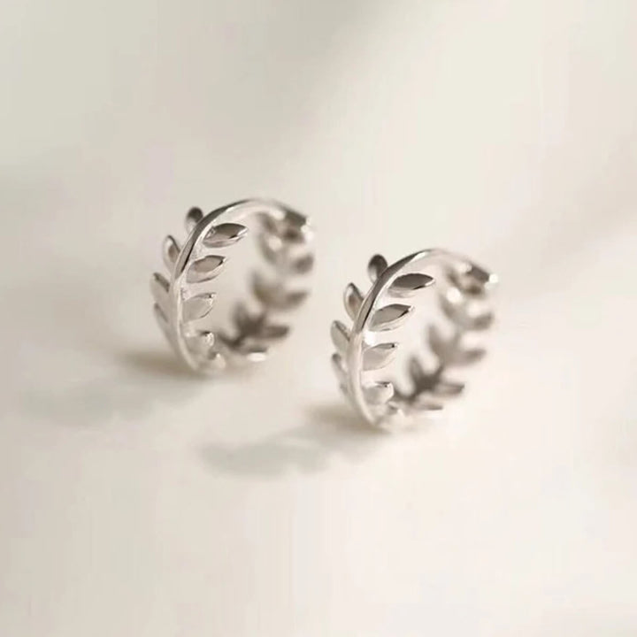 TINY OLIVE LEAVES HOOP EARRINGS (PAIR)
