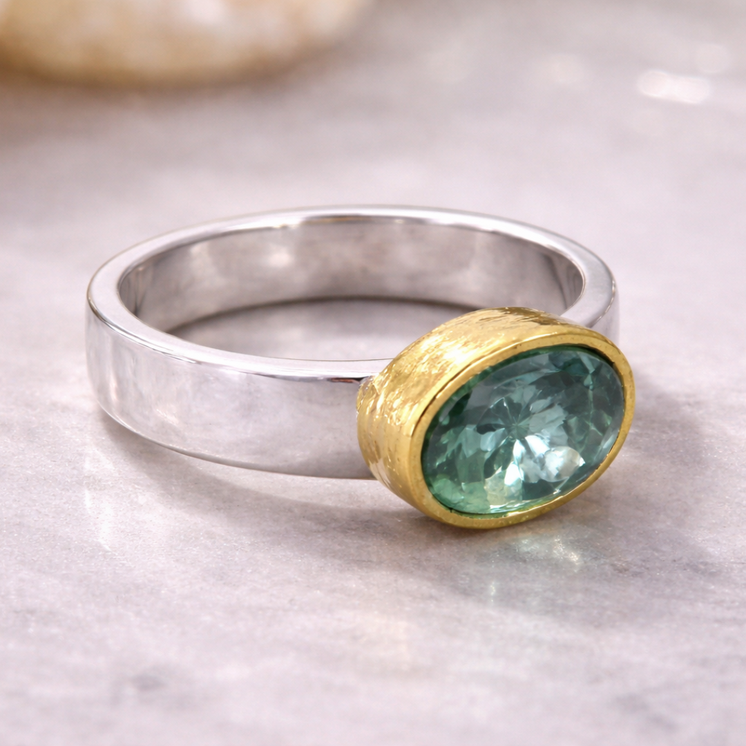 Vintage Green Silver Plated Ring