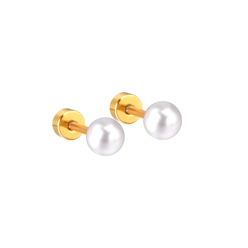 Stud earrings with flat lock in 18-carat gold-plated stainless steel 3.5 - 6 - 7 - 8mm.