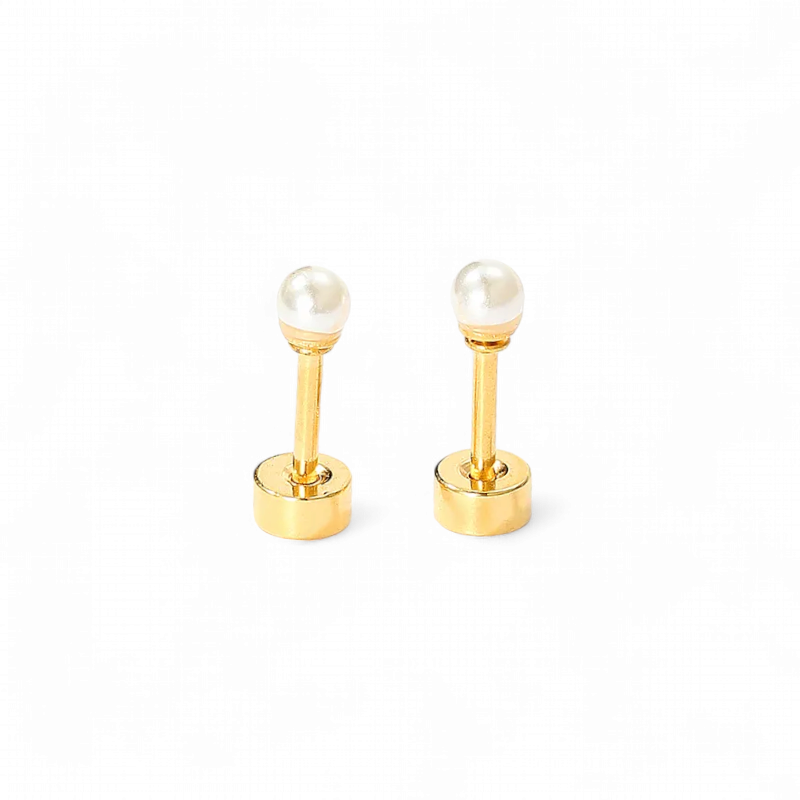 Stud earrings with flat lock in 18-carat gold-plated stainless steel 3.5 - 6 - 7 - 8mm.