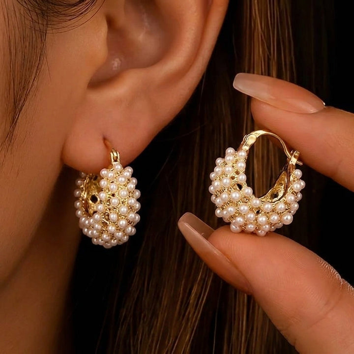 Dainty Statement Pearl Hoop Earrings