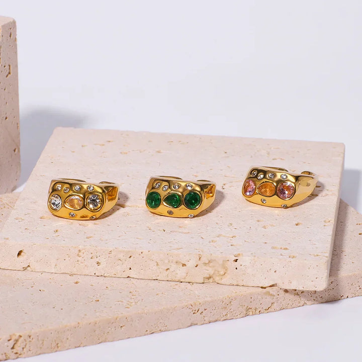 Gemstone Inlay Ring – 18K Gold Plated