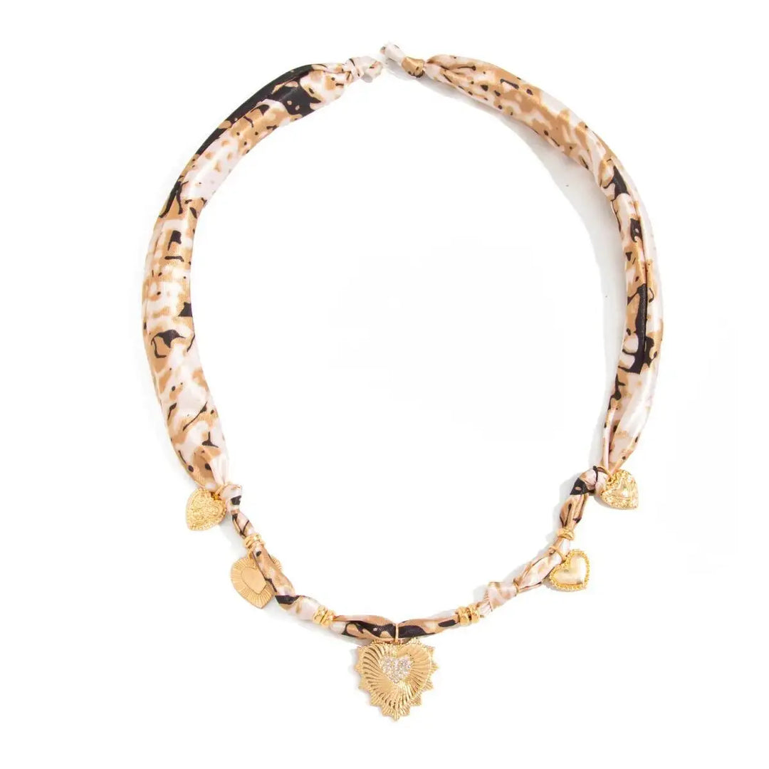 Sophisticated Leopard Silk Heart Necklace