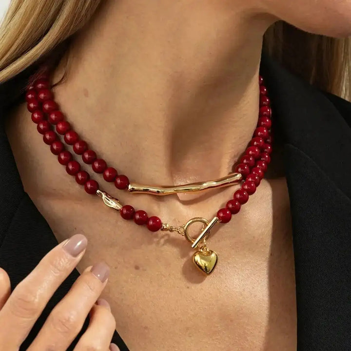 Crimson Heritage Double-Layer Heart Necklace