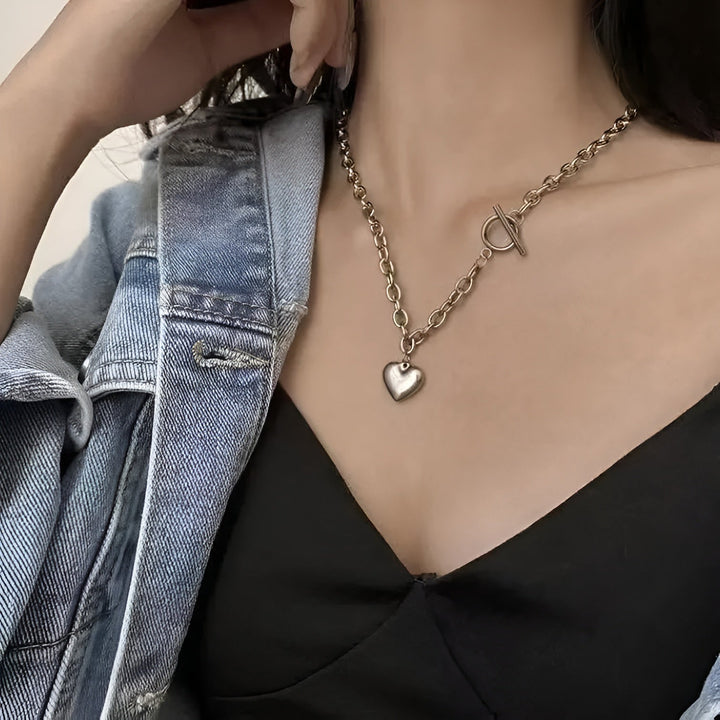 Sterling Silver Puffy Heart Toggle Necklace