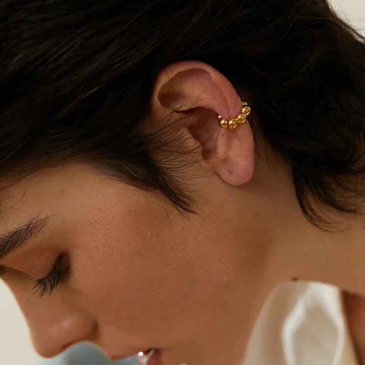 Glossy Bead 925 Silver Ear Cuff