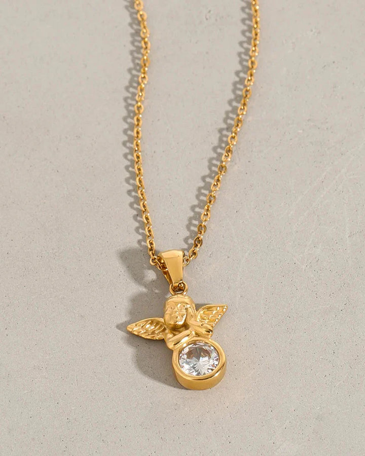 Angel Pendant Necklace with Zirconia (Gold Plated)