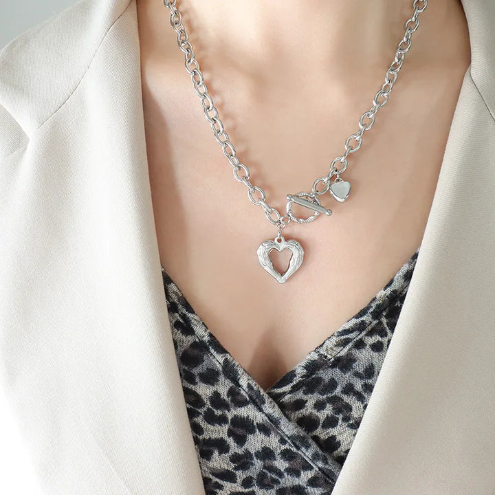 Textured Heart Toggle Necklace