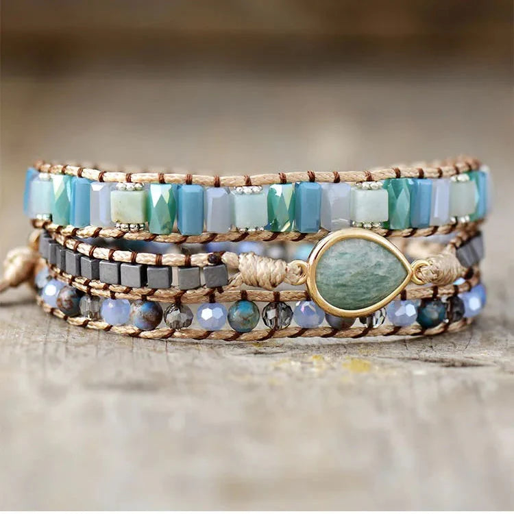 Amazonite Teardrop Charm Wrap Bracelet