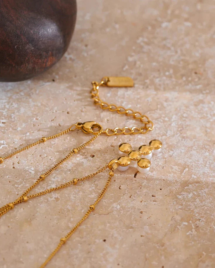 Pearl Cross Necklace (Gold Plated)