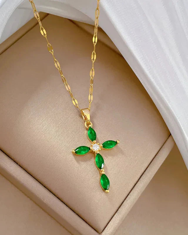 Cross Flower of Faith Necklace (Gold Plated)