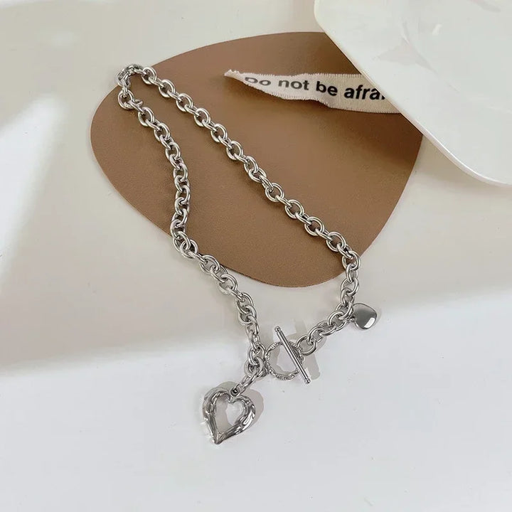 Textured Heart Toggle Necklace