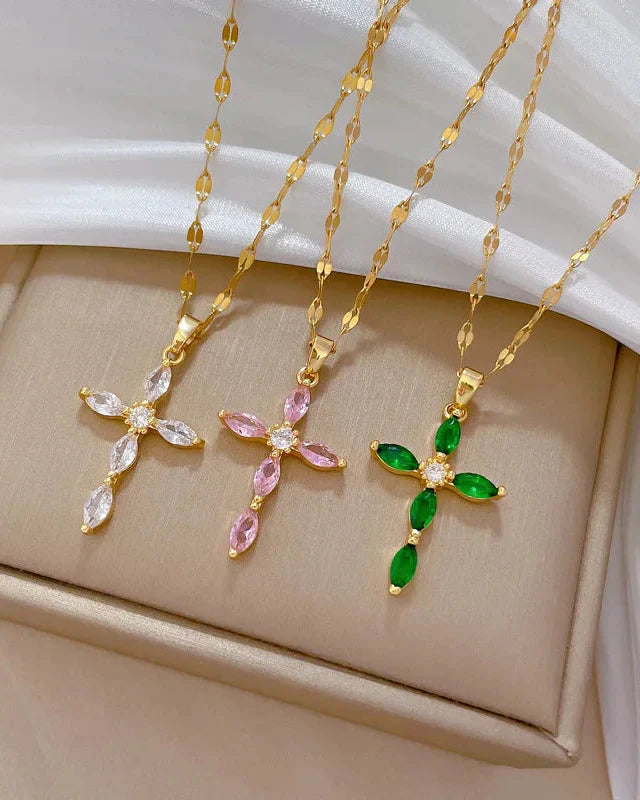 Cross Flower of Faith Necklace (Gold Plated)