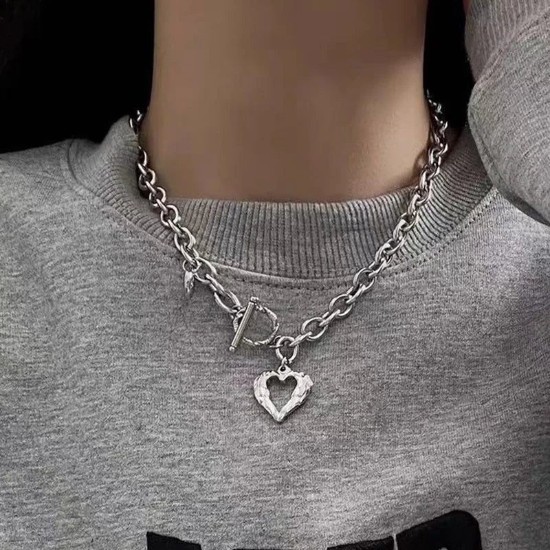 Textured Heart Toggle Necklace
