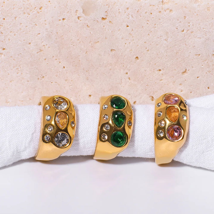 Gemstone Inlay Ring – 18K Gold Plated