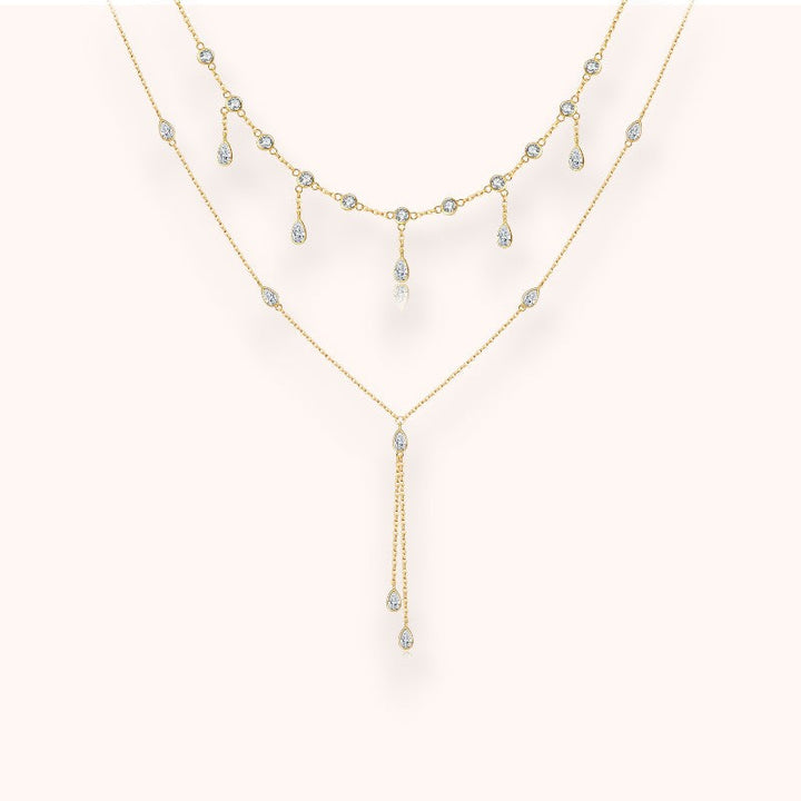 Teardrop Crystal Y Necklace 925 Sterling Silver | Dainty Drop Necklace