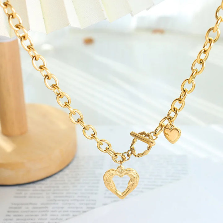 Textured Heart Toggle Necklace