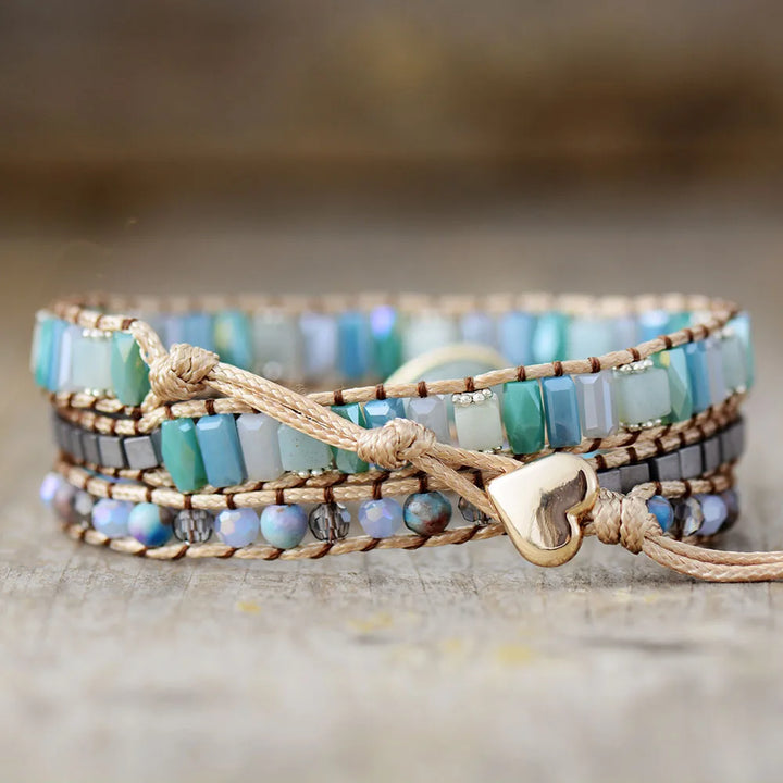 Amazonite Teardrop Charm Wrap Bracelet
