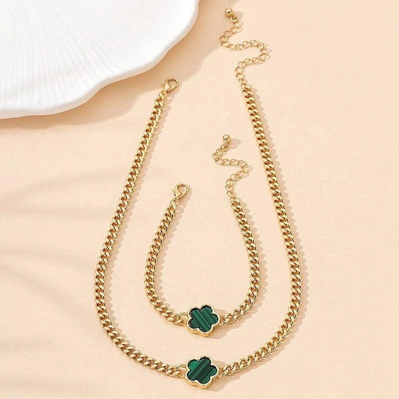 Clover Bracelet Necklace Set