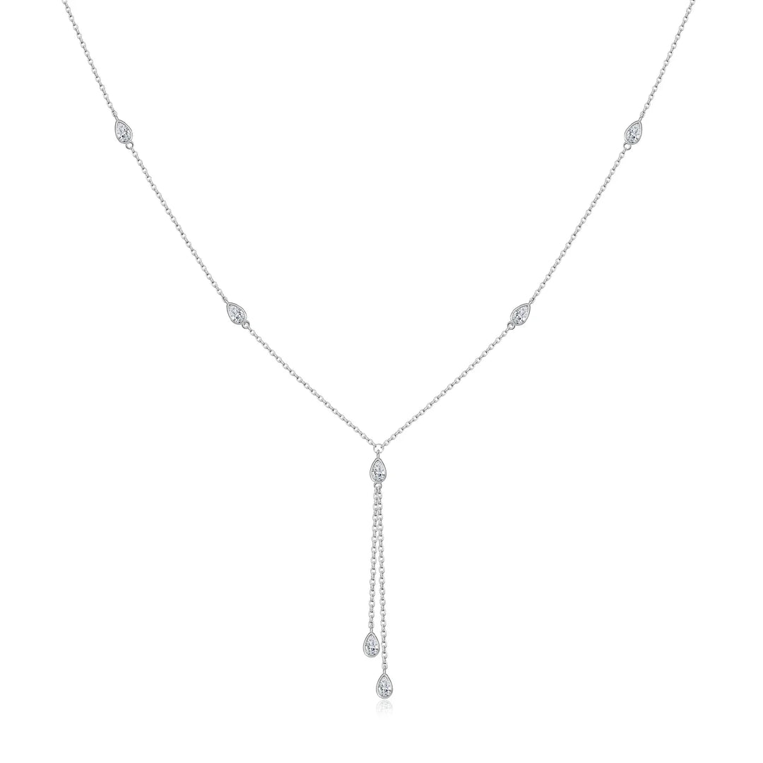 Teardrop Crystal Y Necklace 925 Sterling Silver | Dainty Drop Necklace