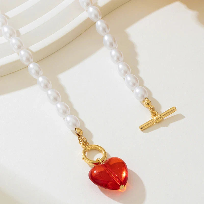 Classic Grace Pearl Heart Toggle Necklace