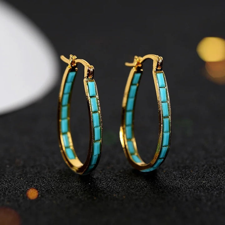 Zareya Turquoise Inlay Hoops