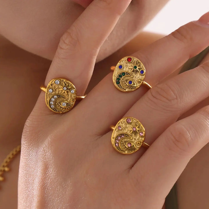 Celestial Starlight Talisman Ring - 18k Gold