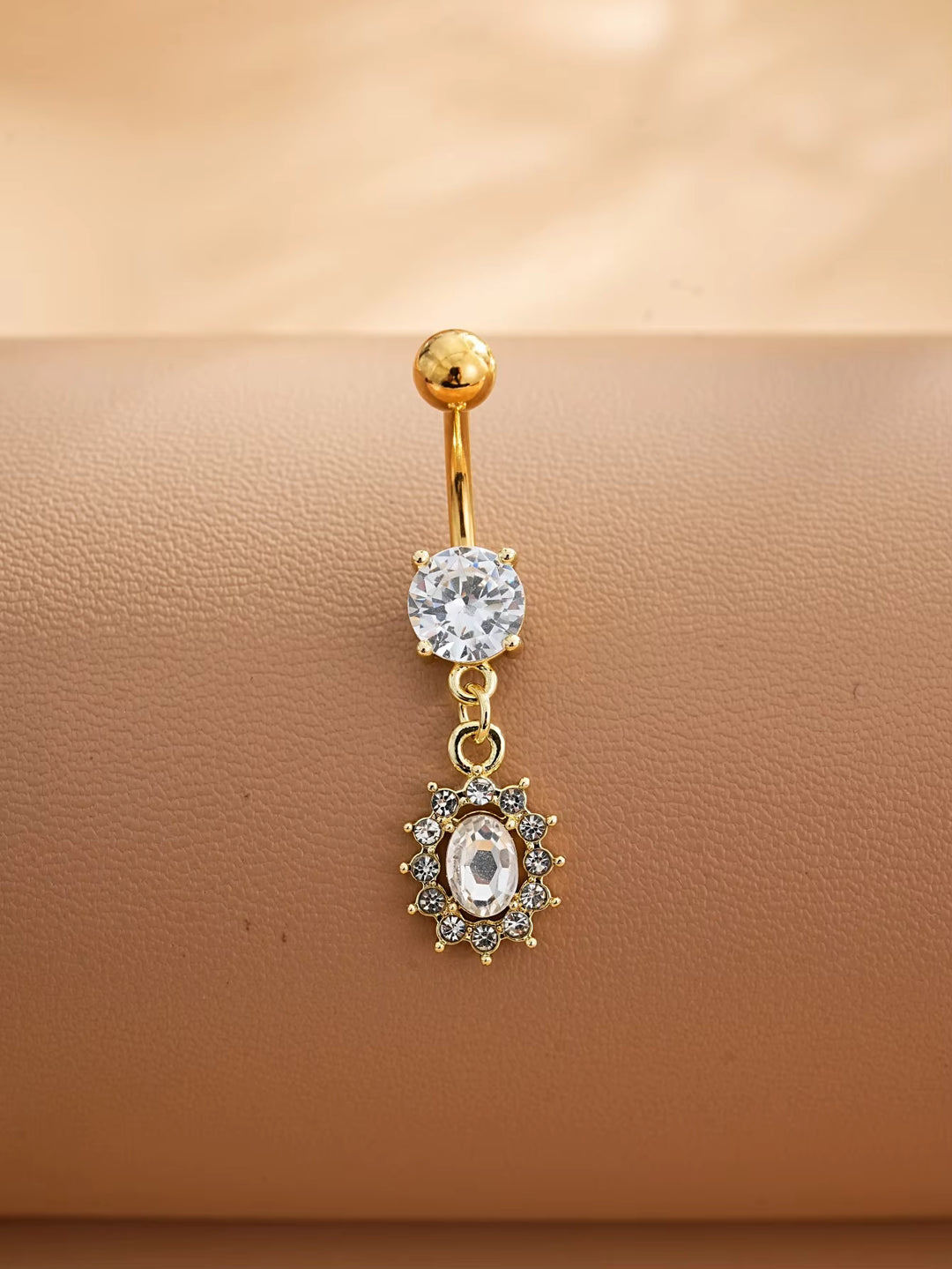 Oval Crystal Dangle Belly Button Ring