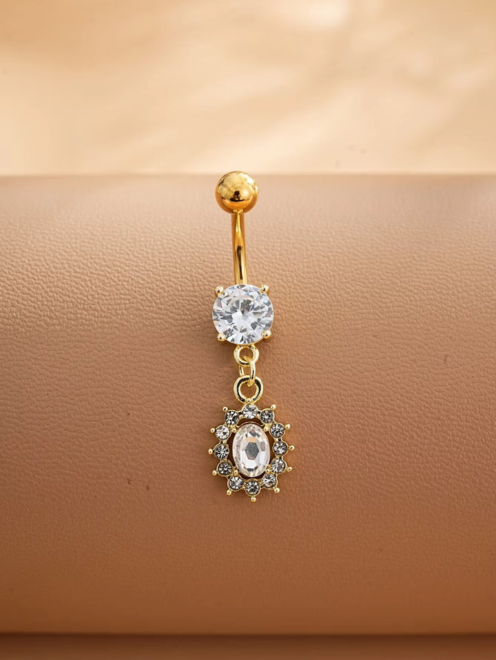 Oval Crystal Dangle Belly Button Ring