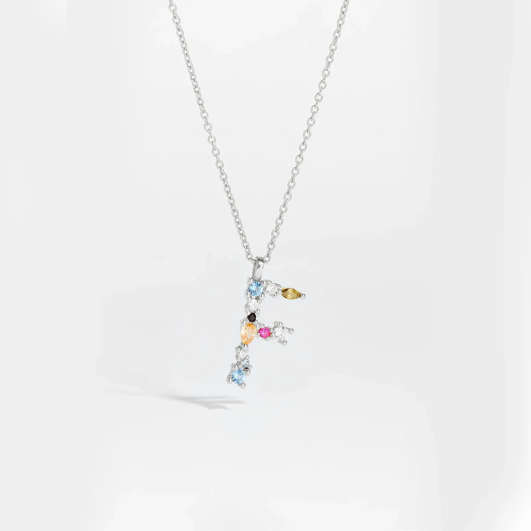 Colorful Crystal Initial Letter 925 Sterling Silver Necklace