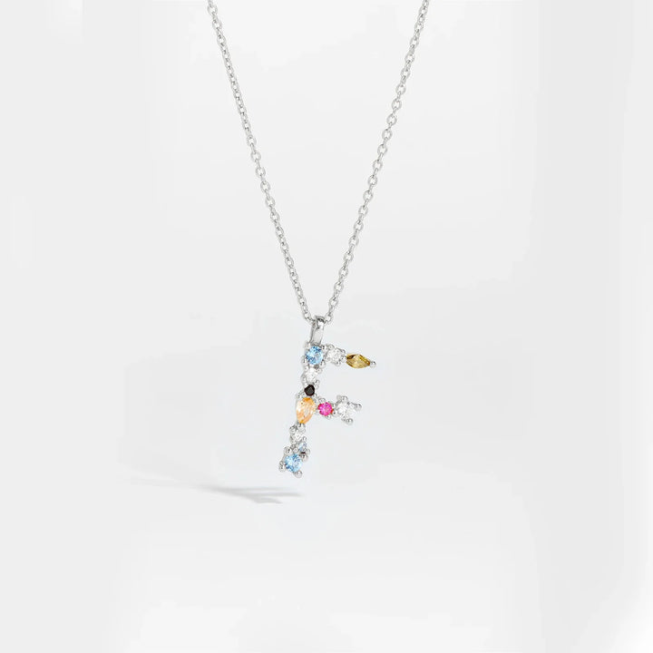 Colorful Crystal Initial Letter 925 Sterling Silver Necklace