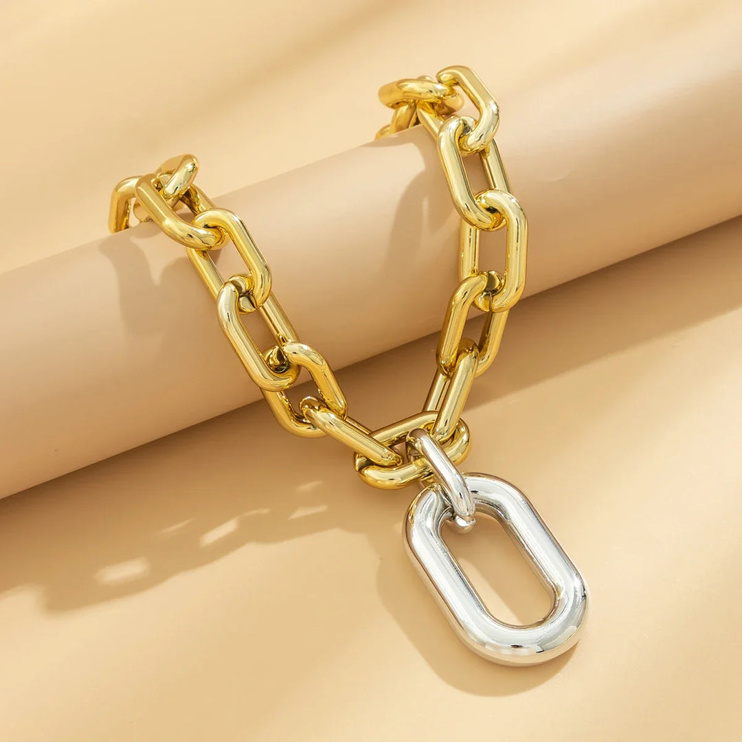 Chunky Two Tone Paperclip Bold Necklace