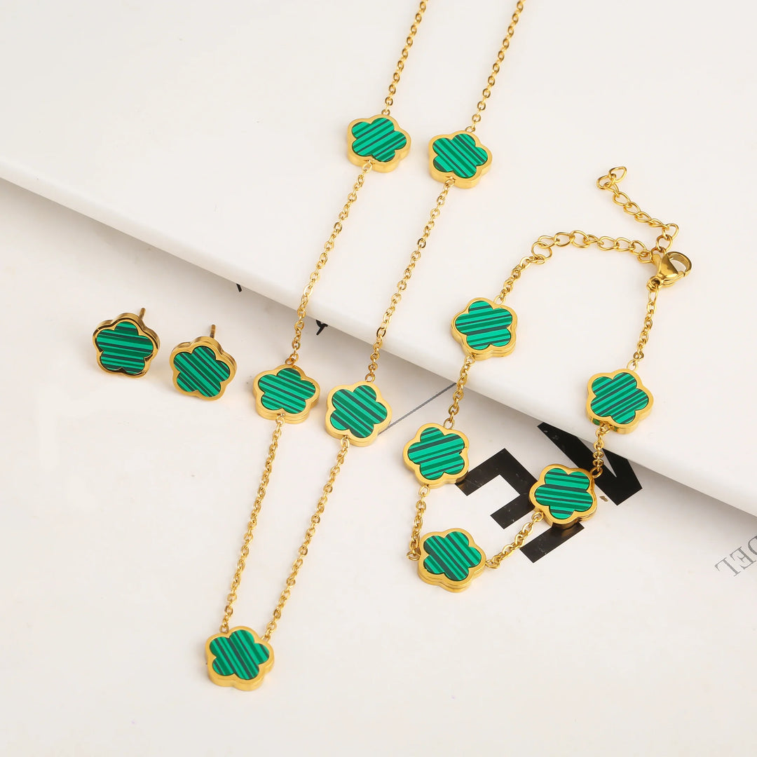 Dainty Clover Bracelet Necklace Set