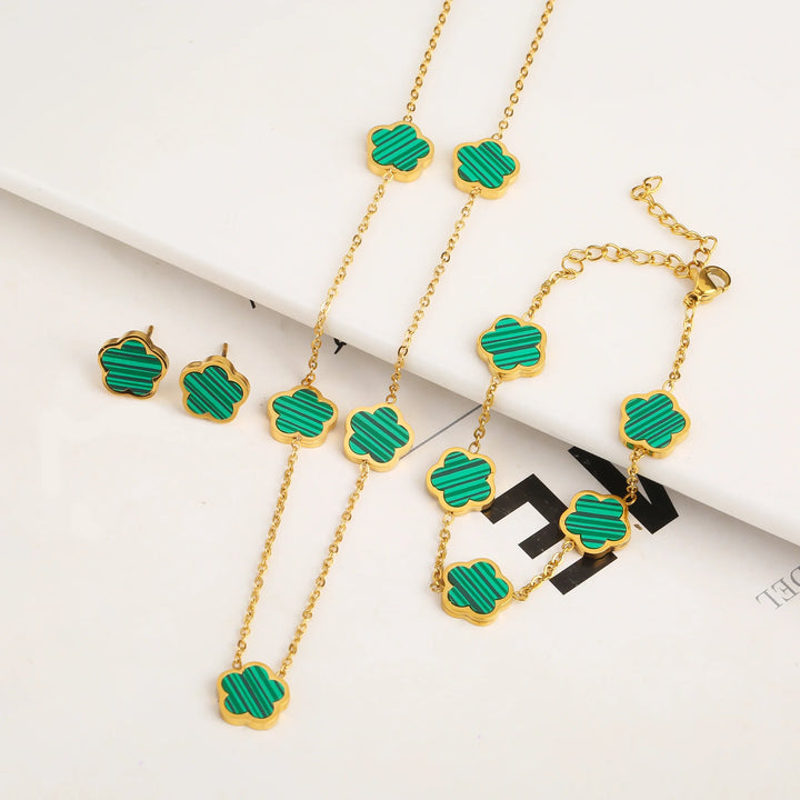 Dainty Clover Bracelet Necklace Set