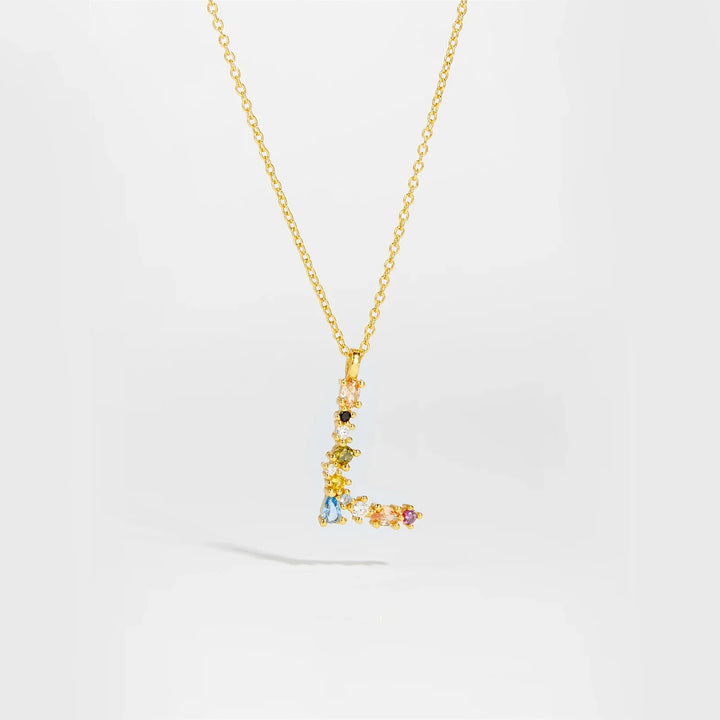 Colorful Crystal Initial Letter 925 Sterling Silver Necklace