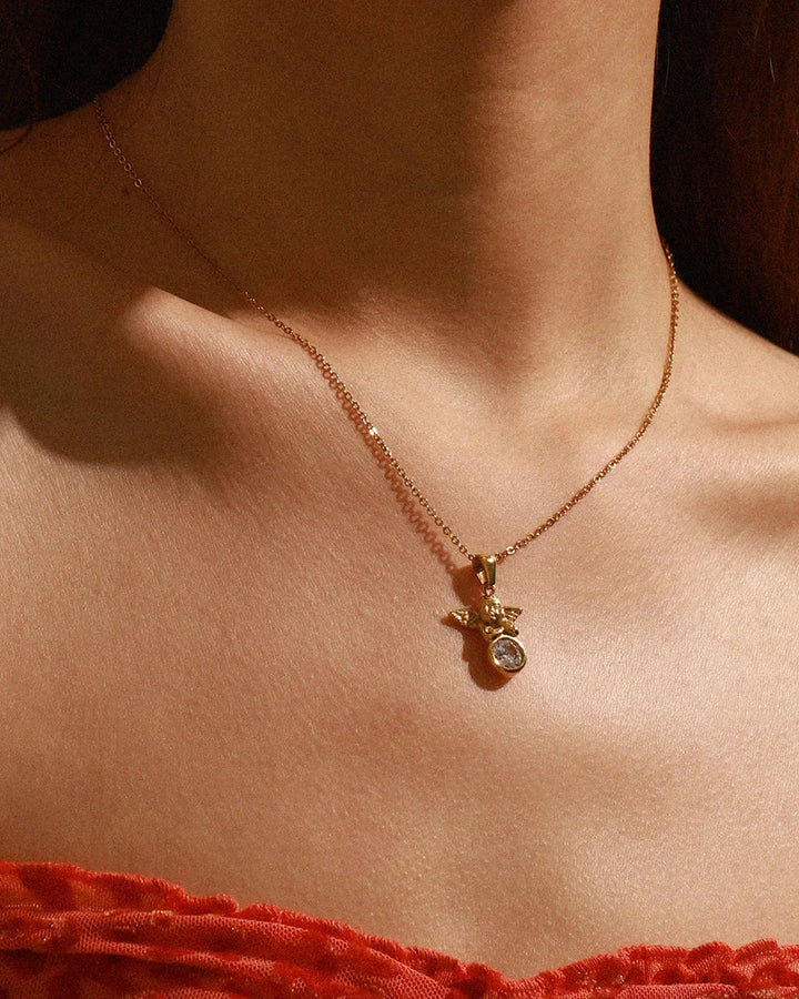 Angel Pendant Necklace with Zirconia (Gold Plated)