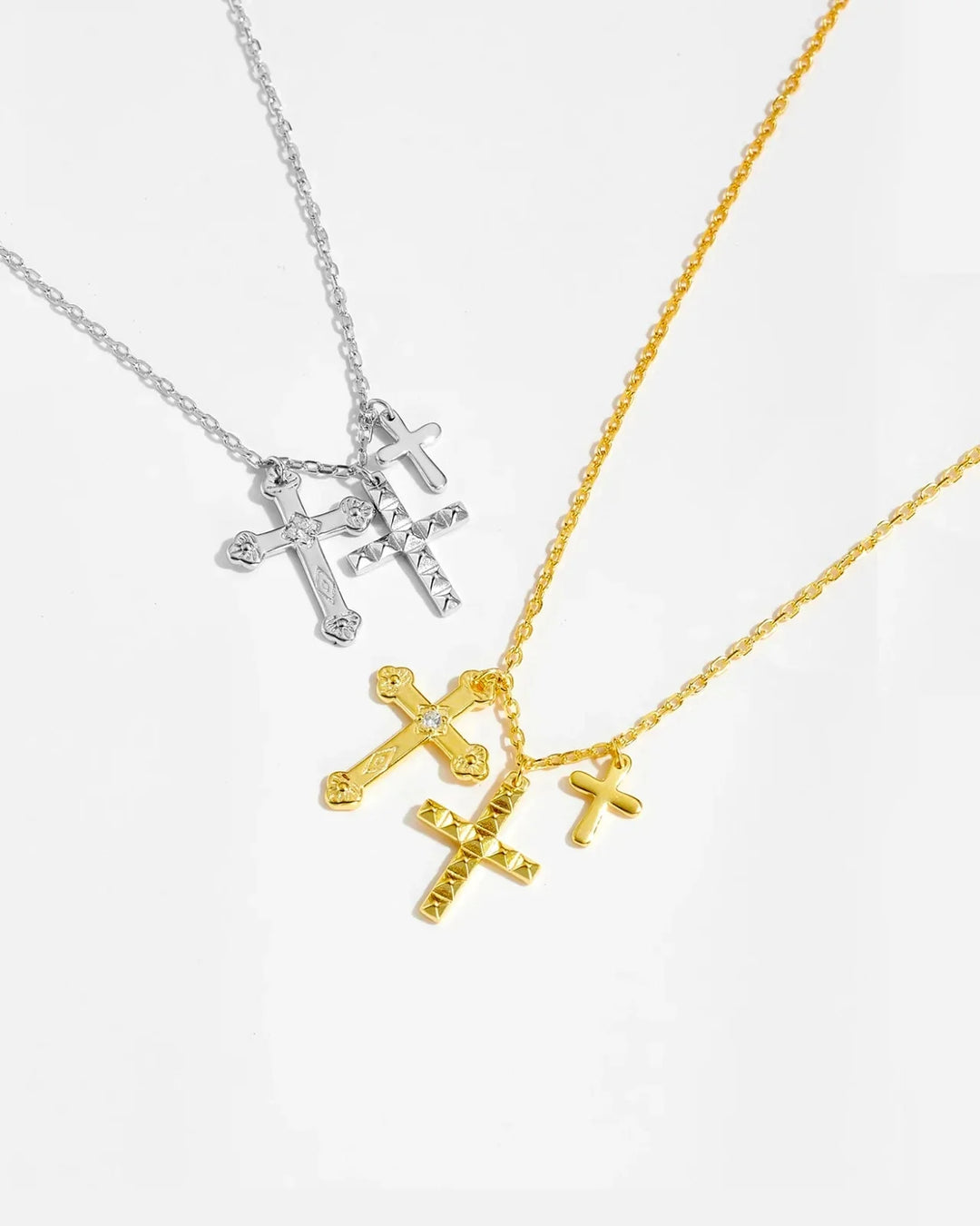 Necklace with Three Cross-Shaped Pendants (Gold Plated)