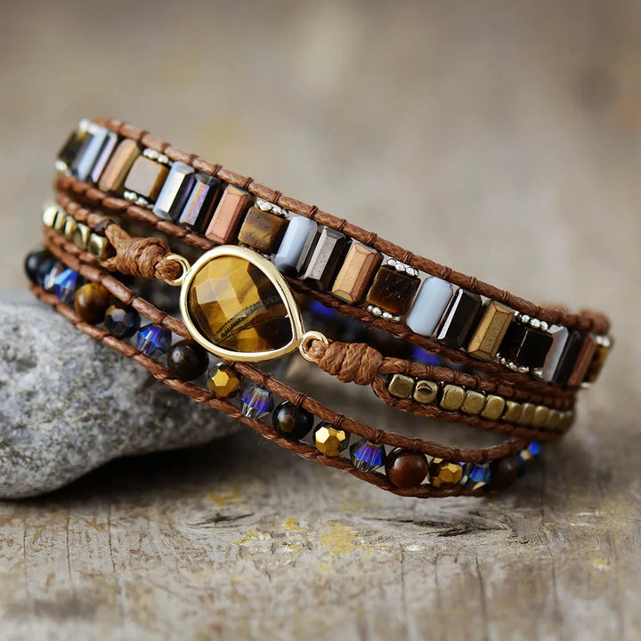 Tiger’s Eye Teardrop Charm Wrap Bracelet