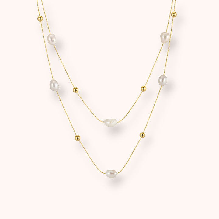 Layered Freshwater Pearl 925 Sterling Silver Necklace 14k Gold Plate