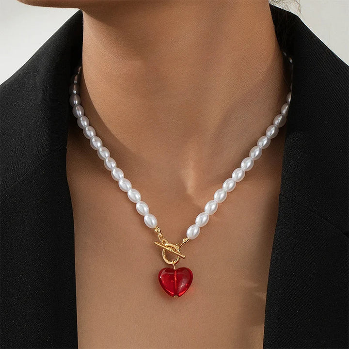 Classic Grace Pearl Heart Toggle Necklace